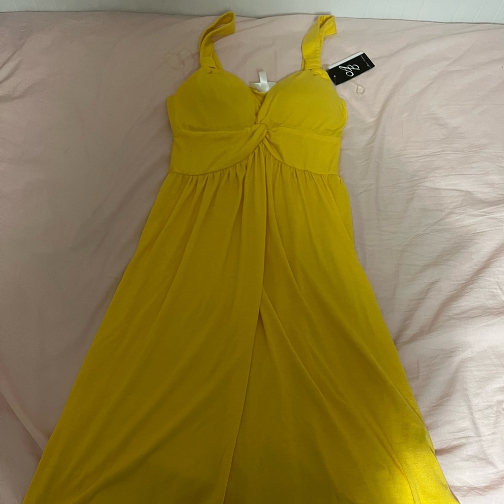Allison Brittney Yellow Ruched Sundress with Halter Neckline for Cocktail